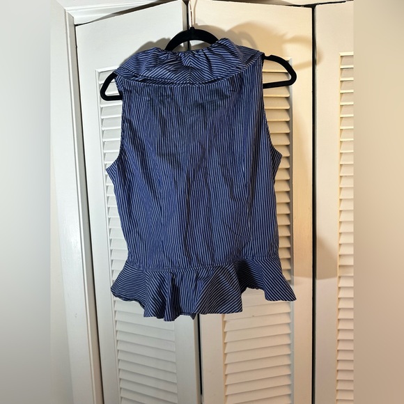 Ralph Lauren Navy Striped Ruffle Blouse - Picture 6 of 8